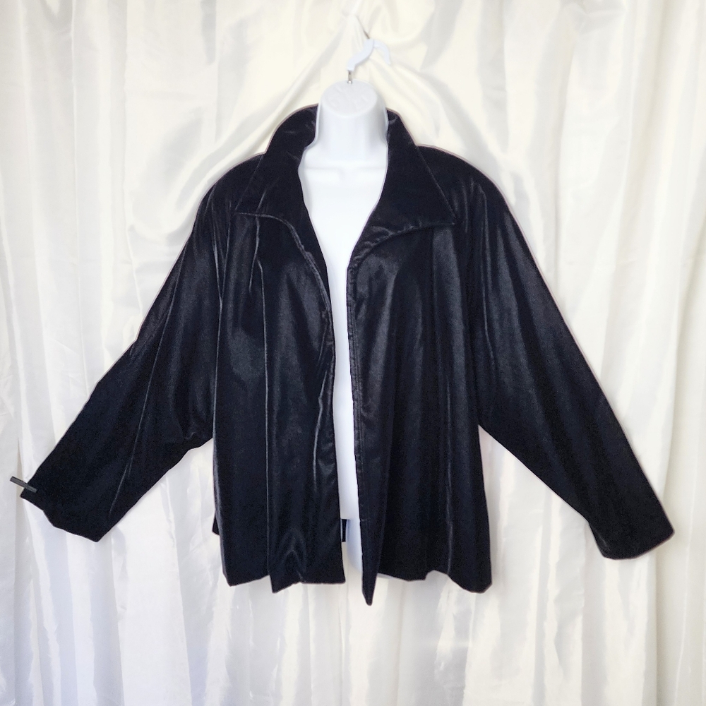 Vintage Talbots Velvet Open Front Jacket Size XL Black Lined Draped Formal 90s